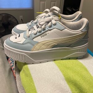 Puma White and Soft Blue Athletic Shoes